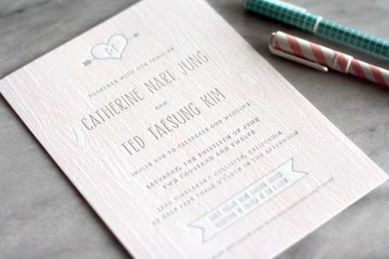 pink-faux-bois-letterpress-wedding-invitations