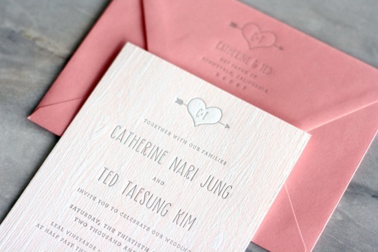 pink-faux-bois-letterpress-wedding-invitations
