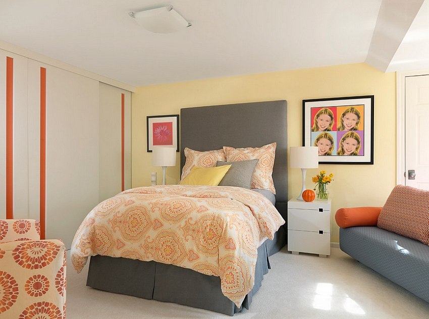 25 ideas charming combination of gray and yellow bedroom-23