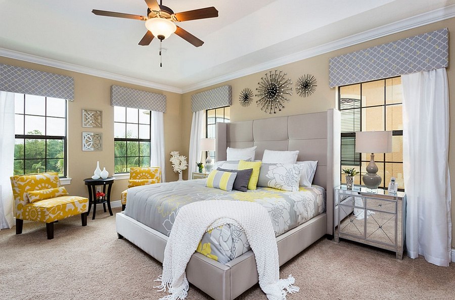 25 ideas charming combination of gray and yellow bedroom-24