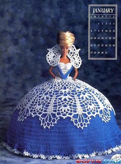 синее платье с кружевом для куклы
