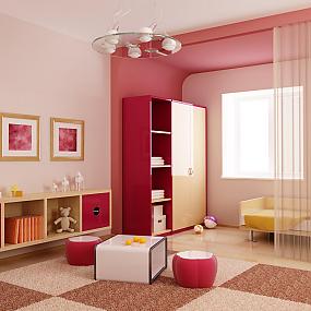 Детская комната с красными элементами
