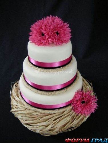  белый торт с розовыми гереберами