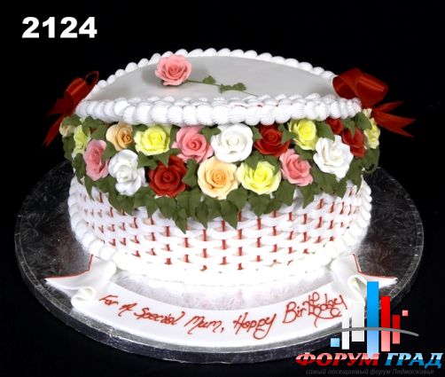 002124 Birthday Cake Basket Of Handmade Sugar Roses