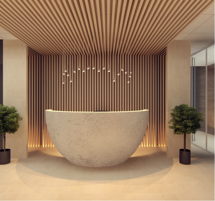 Round edges concrete reception desk Round edges concrete reception desk