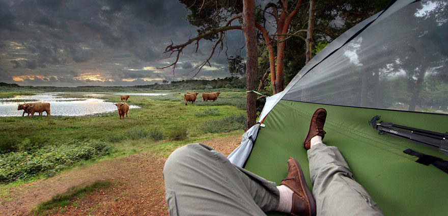 Алекс Ширли-Смит создал Tentsile, тканевый домик, который, как гамак, висит между деревьями