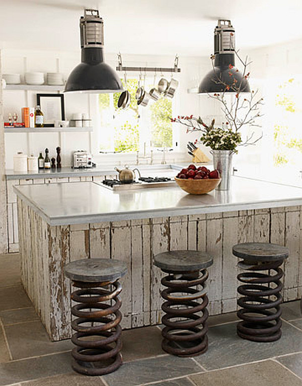 Airy-KItchen-with-repurposed-wood-island-and-coil-springs-chairs