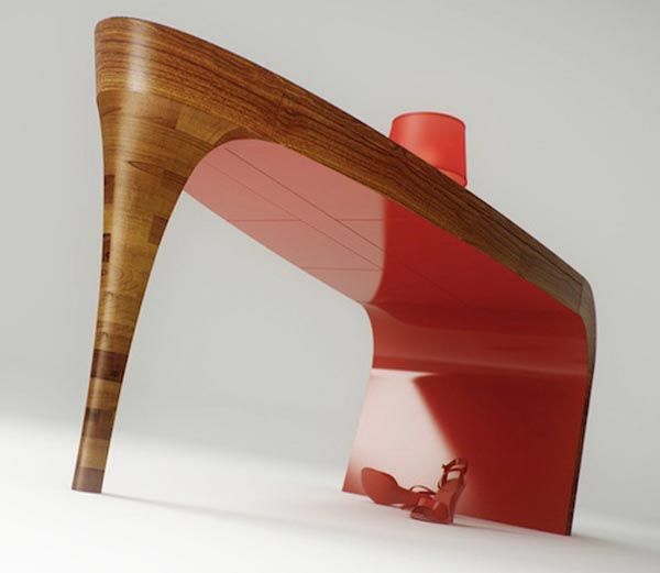 Стол, напоминающий ногу в туфле с каблуком от Splinter Works