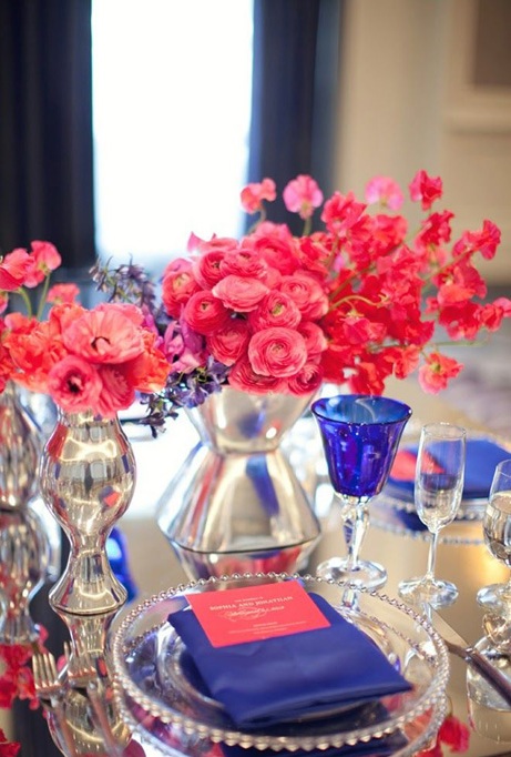 Оформление свадебного стола в розово-синих тонах