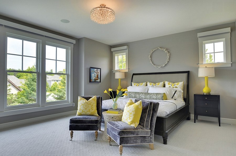 25 ideas charming combination of gray and yellow bedroom-18