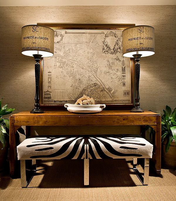 framed-map-and-burlap-lamp-shades