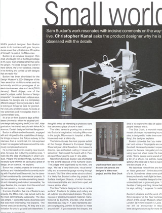 Сэм Бакстон. Публикации в прессе о коллекции MikroWorld в Музее Дизайна, Лондон, 2004