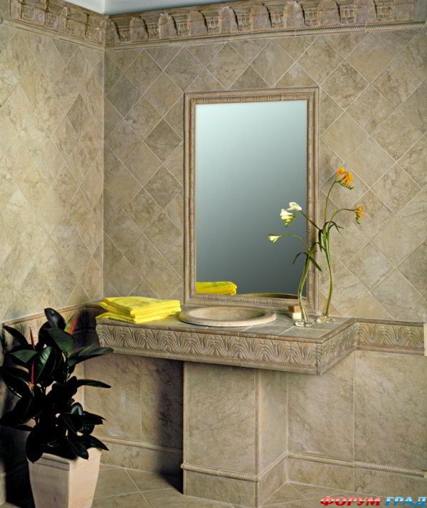 Плитка в ванной под камень