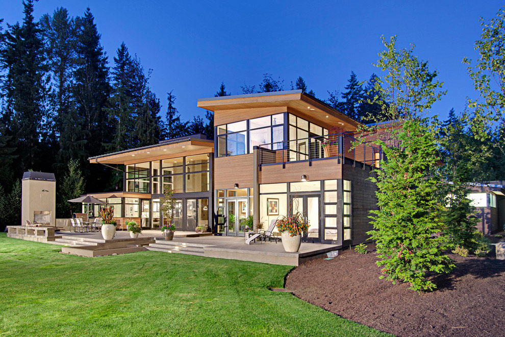 Дом с большими окнами Forest House от McClellan architects, Сиэтл, Вашингтон, США