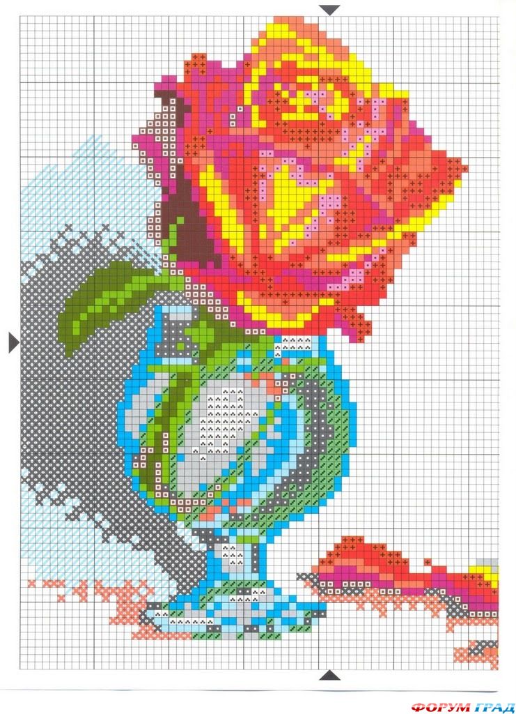 Роза в вазе - схема-рисунок