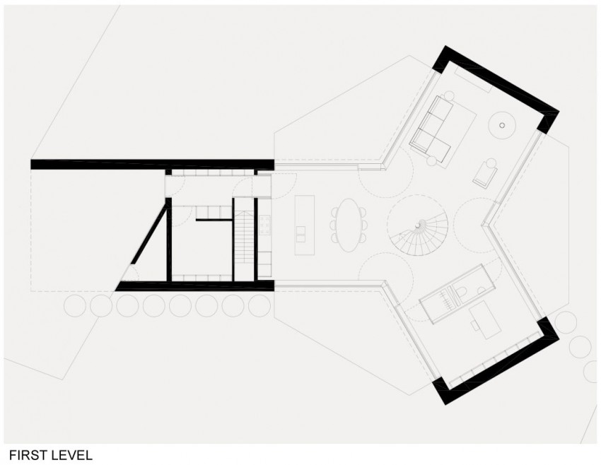 Вилла Moerkensheide от студии Dieter De Vos Architecten - схематический эскиз первого этажа