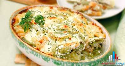Морской окунь, запеченный с рожками