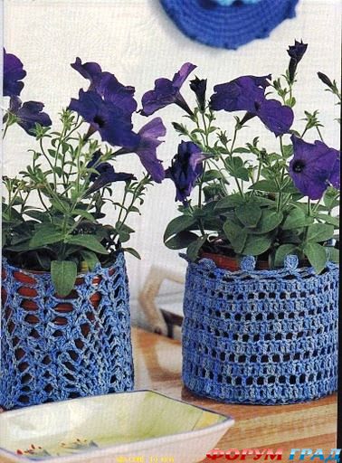 Вязаные кашпо для цветов