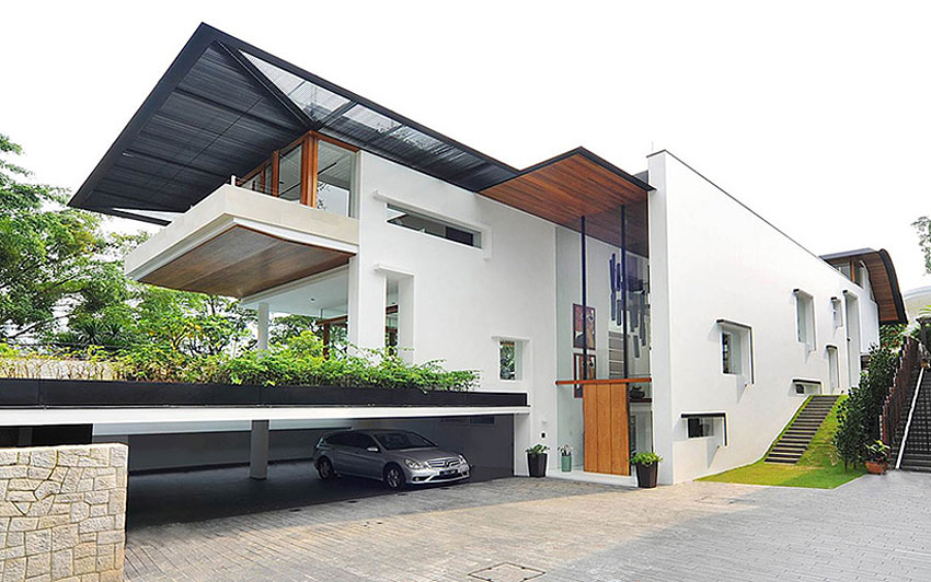 Дизайн дома с гаражом у дороги Dalvey в Сингапуре