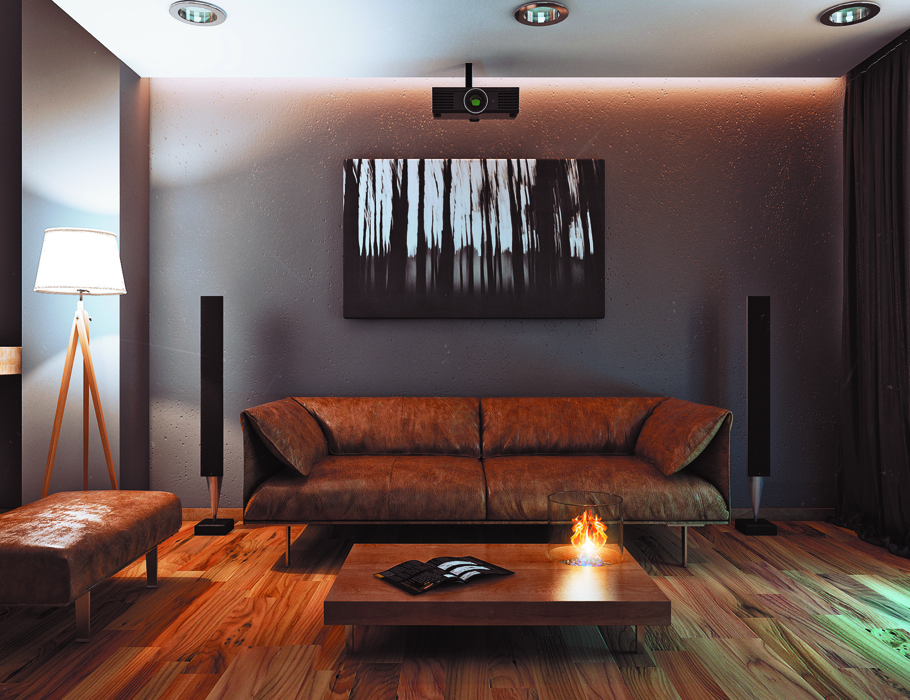 Большой кожаный диван в апартаментах в стиле эко-шик в Беларуси