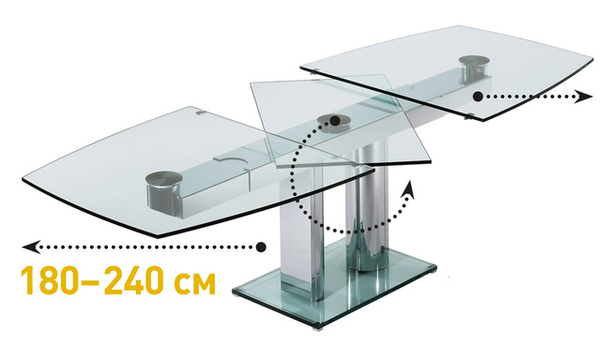 Трансформированный стеклянный обеденный стол