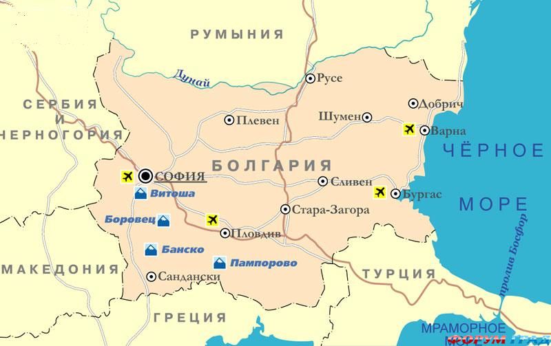 КУРОРТ ПАМПОРОВО НА КАРТЕ БОЛГАРИИ